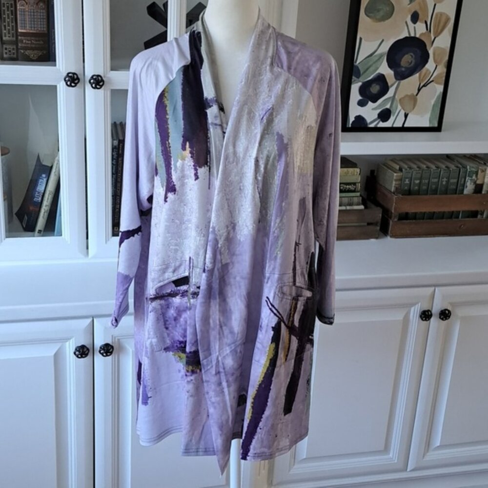 3 Potato Open Cardigan - Colors: Lavenders, Greens, Browns - Size: XL
